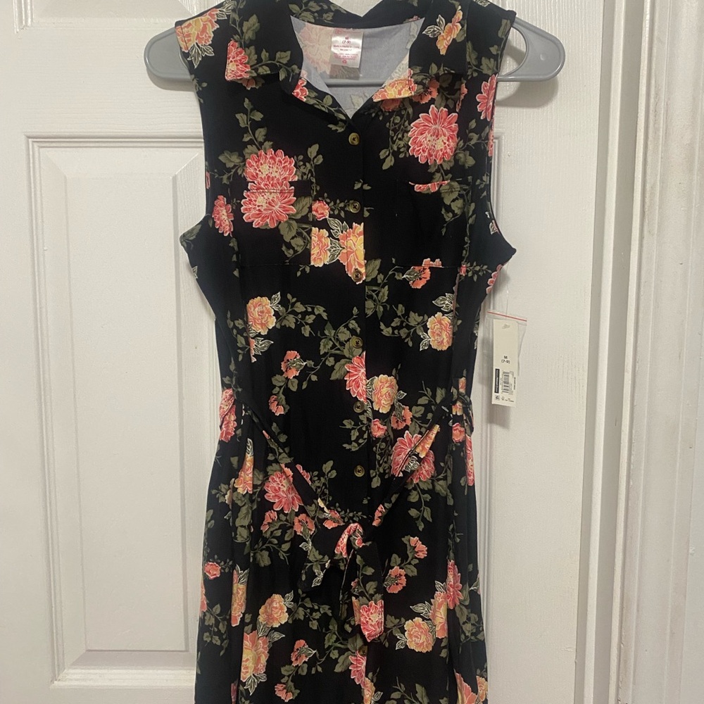 Floral Sleeveless Black & Yellow  Dress
